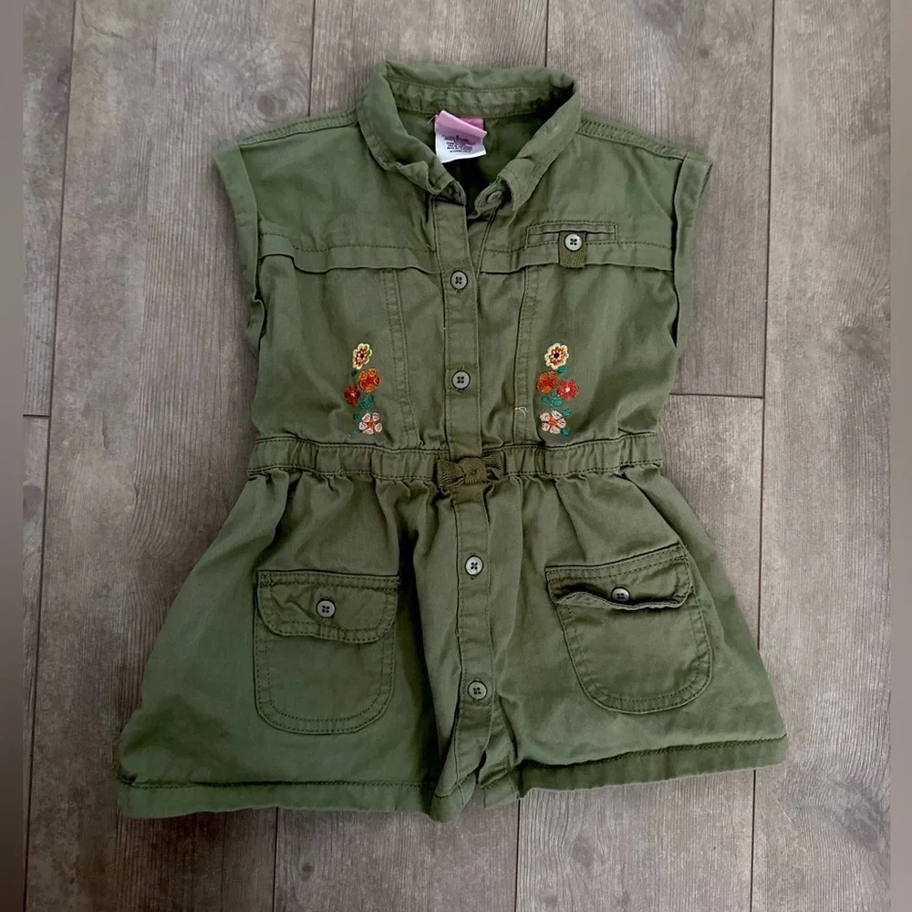 Nannette Green Twill Floral Embroidered Boho Vest Jacket Girls size 6